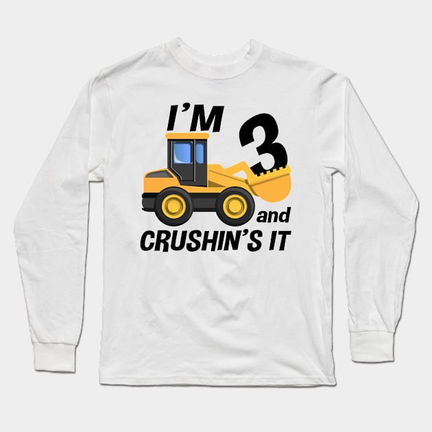 Kids Construction Truck 3rd Birthday T Shirt Boy 3 Year Old Long Sleeve T-Shirt by joneK